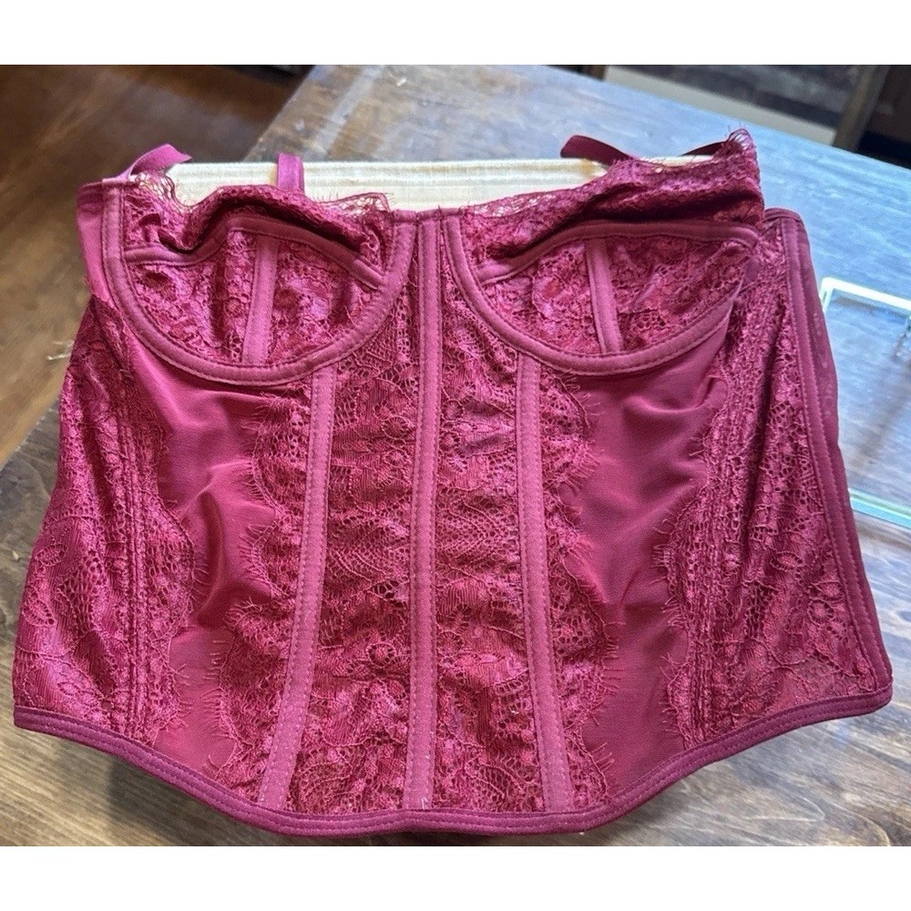 Burgundy Goth Corset Bustier Lace Up Boned Top Size M Y2K